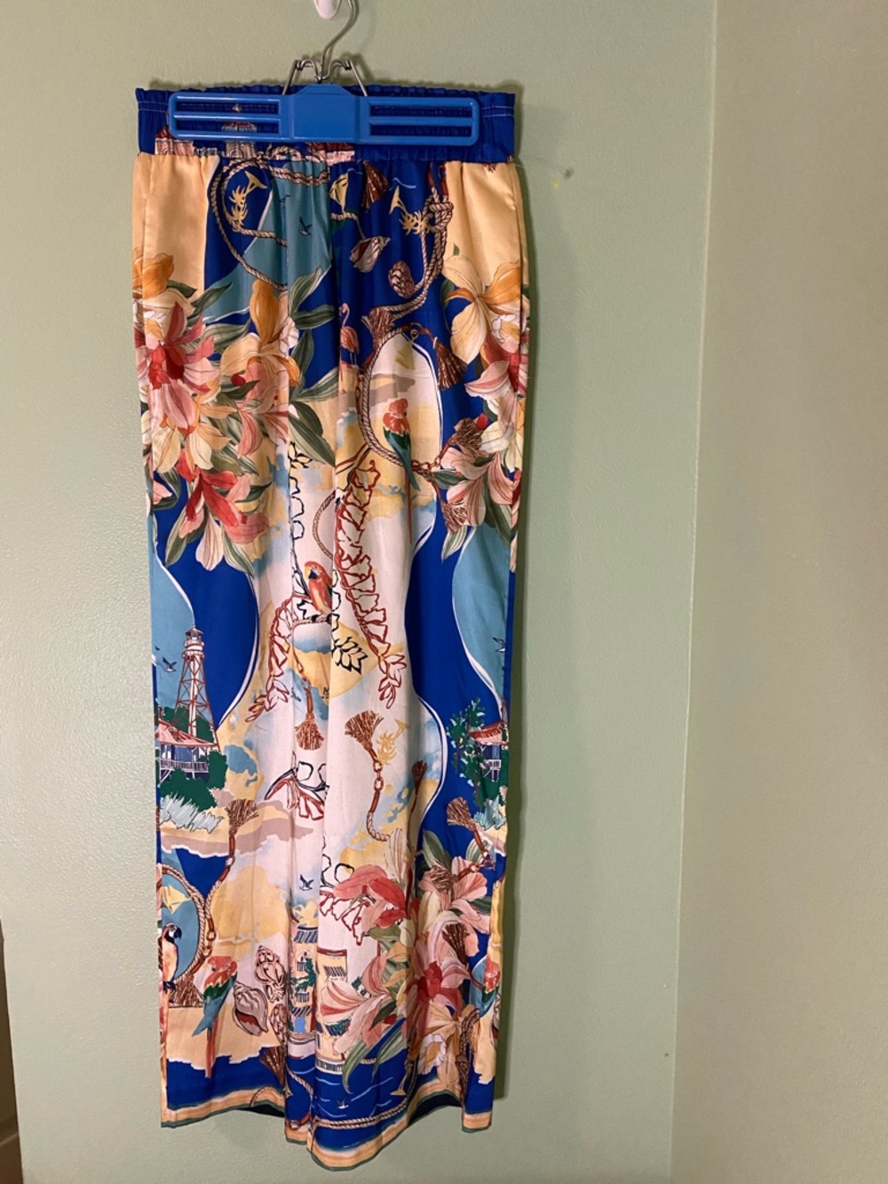 NWT Chico's Royal Blue Floral Wide-Leg Tropical Print Pants